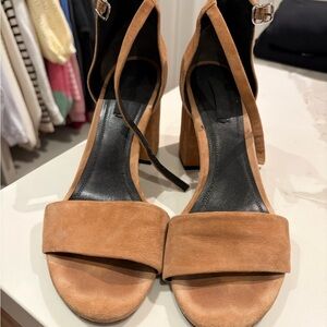 Alexander Wang Tan Suede Block Heel Sandals